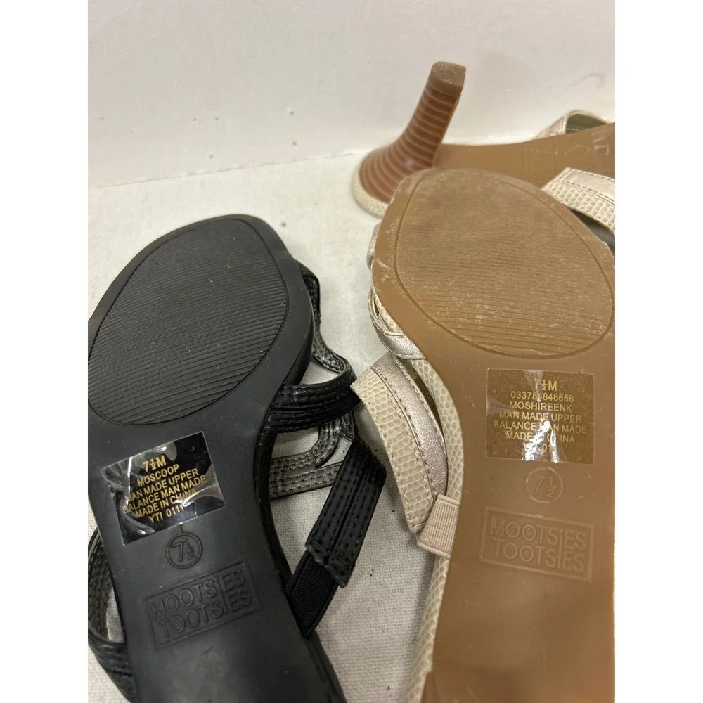 Two Vintage Y2K Mootsies Tootsies Women's Shoes 7.5‎ Black & Gold Heeled Sandals